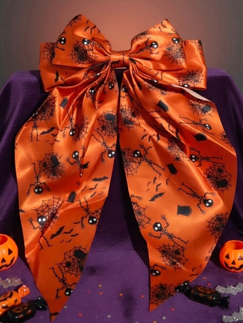 Halloween Spider & Skull Orange Bow for Kids And Adults.